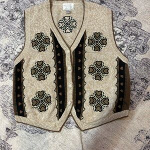Christopher & Banks V-Neck Sweater Vest with Hand Embroidered Heart Pattern